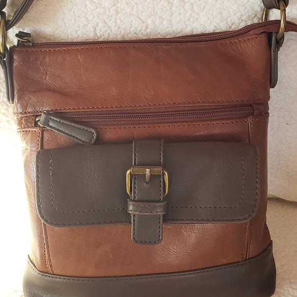 Stone & Co Two Tone Brown Leather Crossbody - Picture 1 of 4